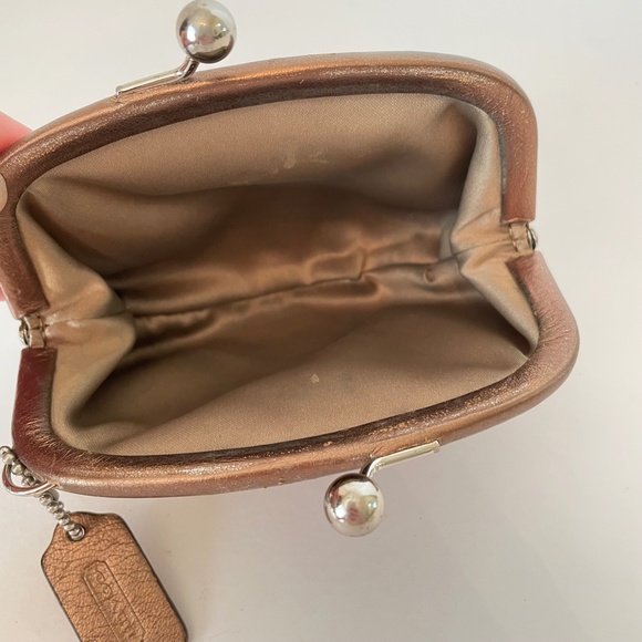 Coach Signature Canvas Bronze Leather Kisslock Pouch - Picture 3 of 8